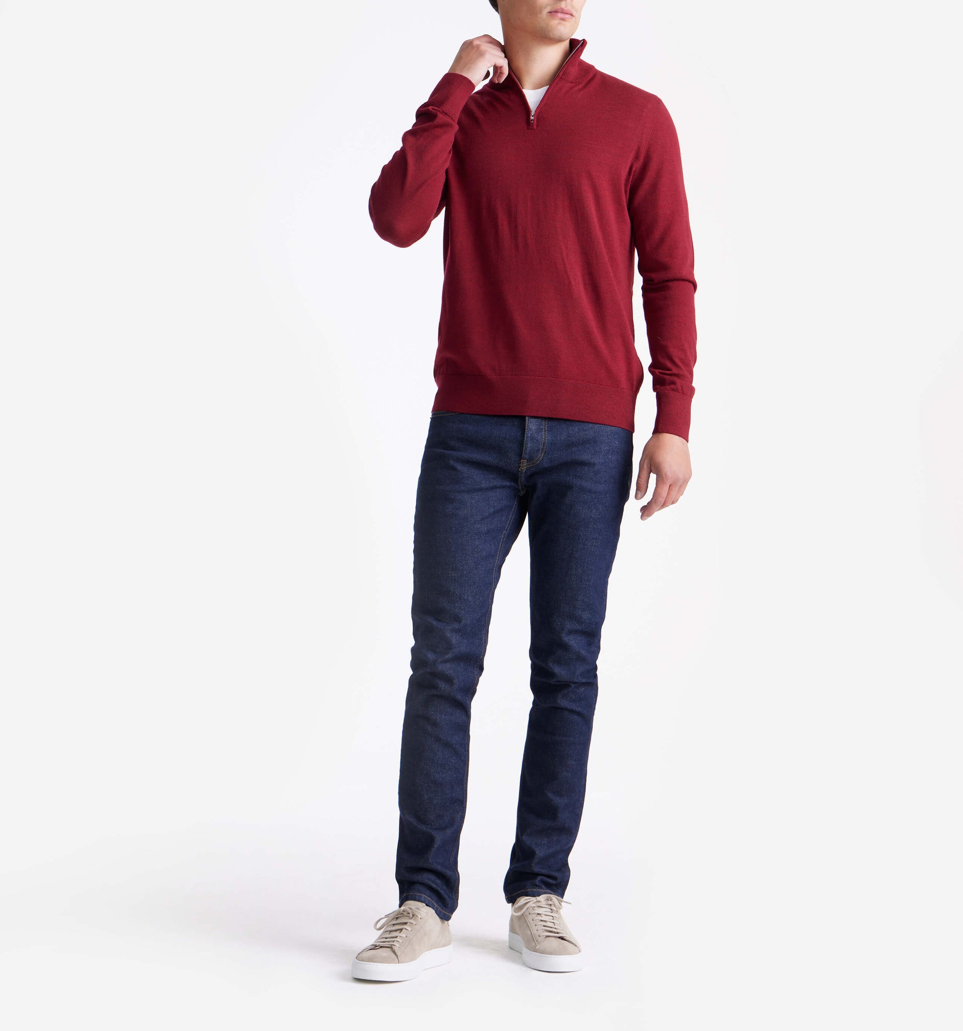 The Michael - Merino Wool Zip Mock In Red From King Essentials