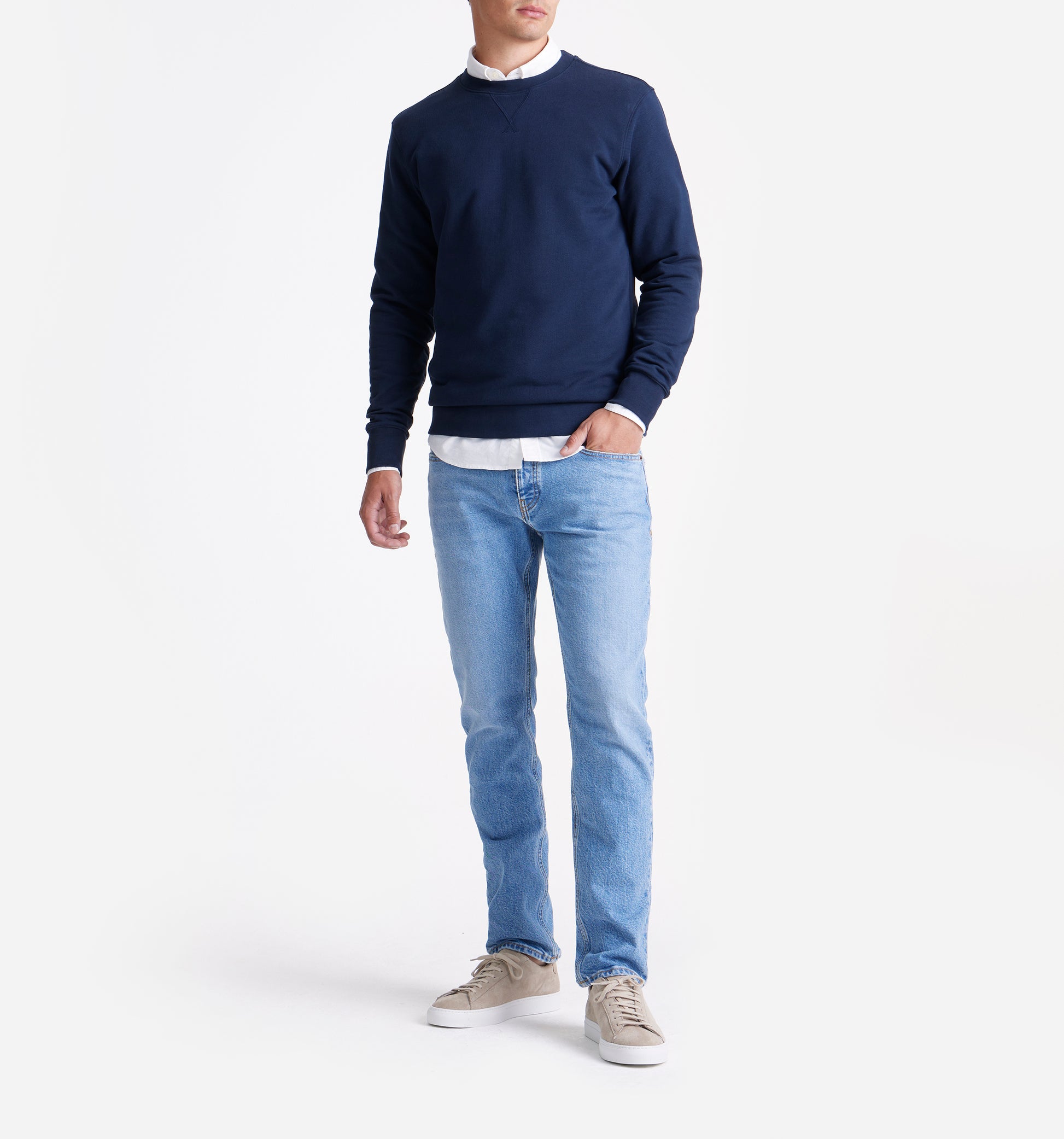 The George - French Terry Cotton Sweatshirt  In Navy From King Essentials