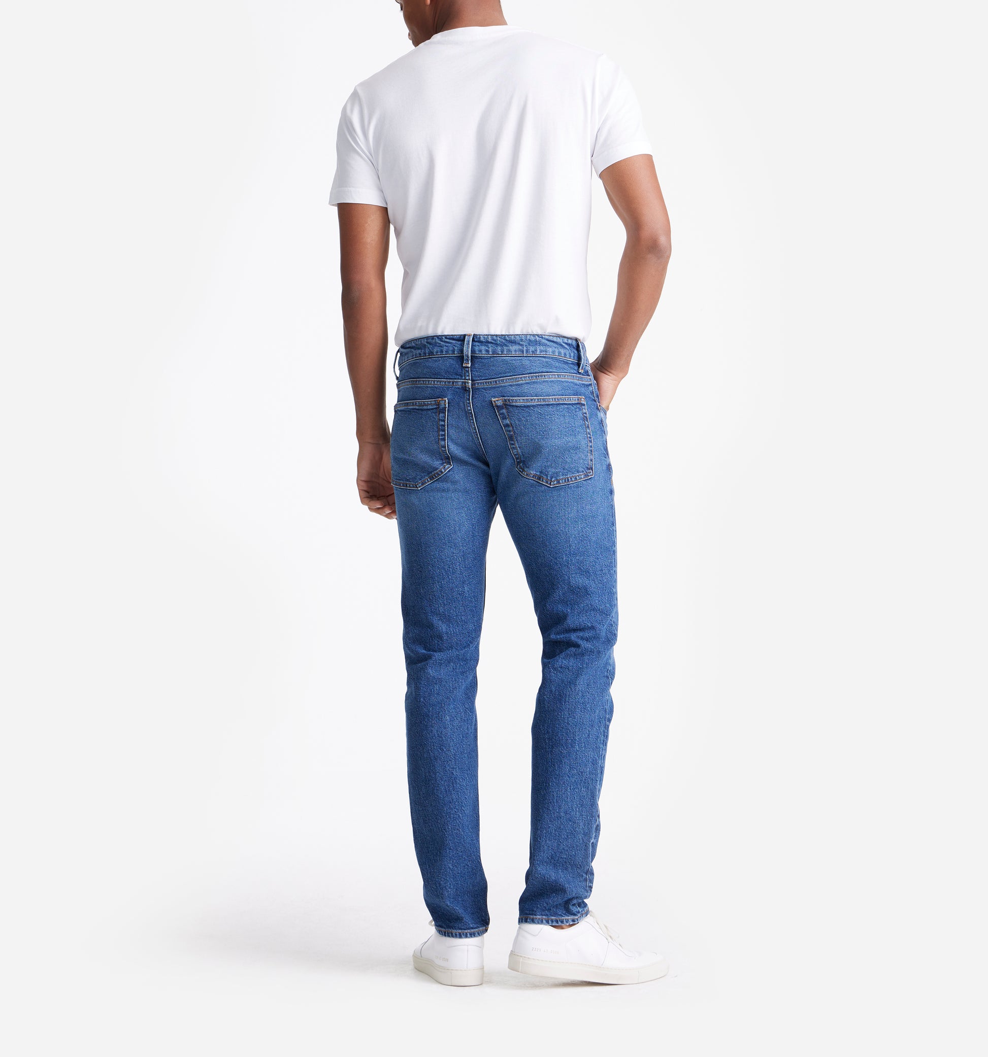 The Jason - Cotton-Stretch Mid Blue Jeans | Blue | King Essentials | Model Back